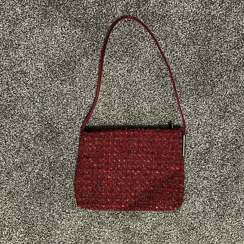 Doncaster Italian Woven Fabric Tweed Purse - Red w/ Black and Silver Accents